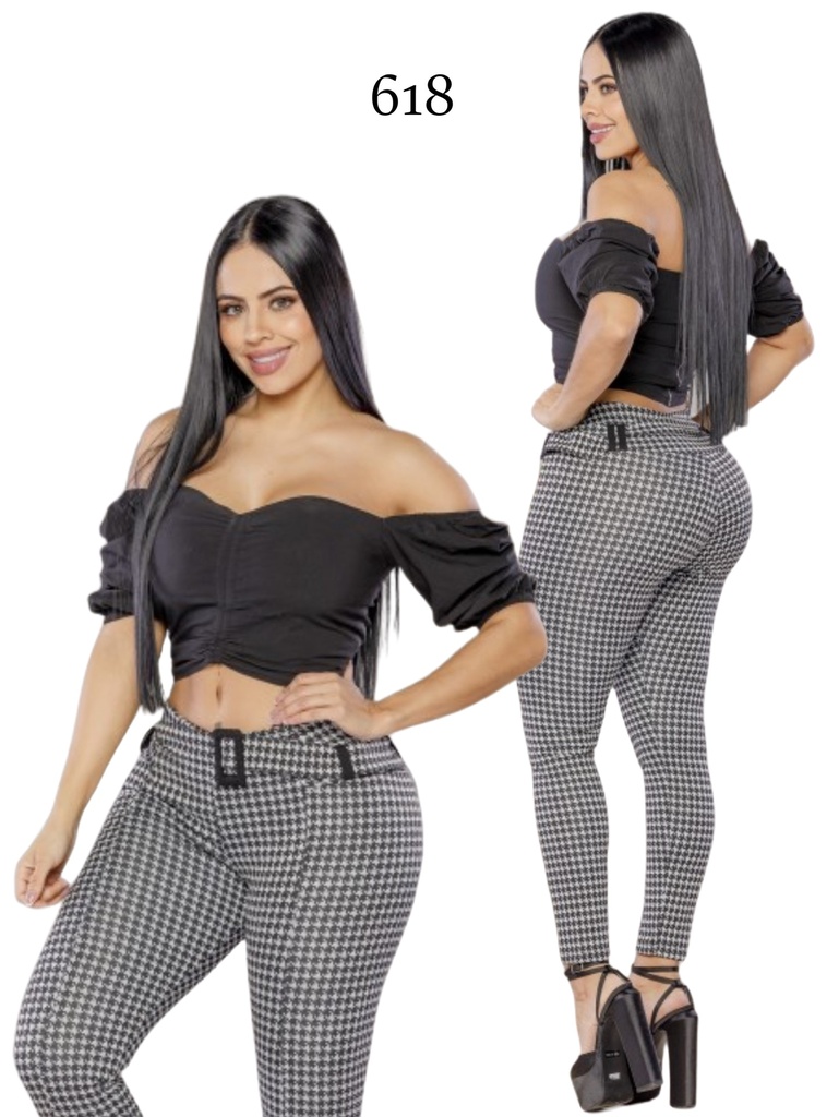 [33161803] Women's Black & White Houndstooth Skinny High-Waisted Pants 618 (3)