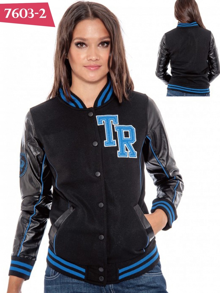 Women's Black Varsity Jacket Jacket 7603-2
