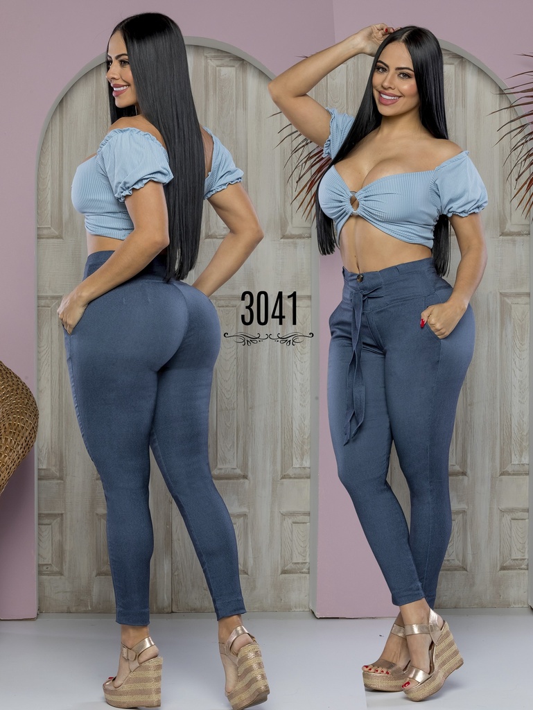 [352304103] Women's Blue Paper-Bag Tie-Waist Pants 3041 (3)