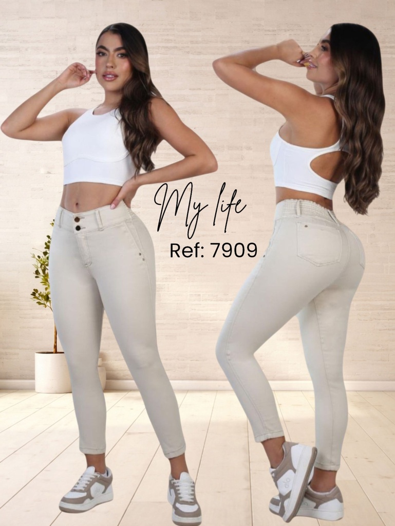 Women's Cream Skinny Butt Lift Jeans 7909