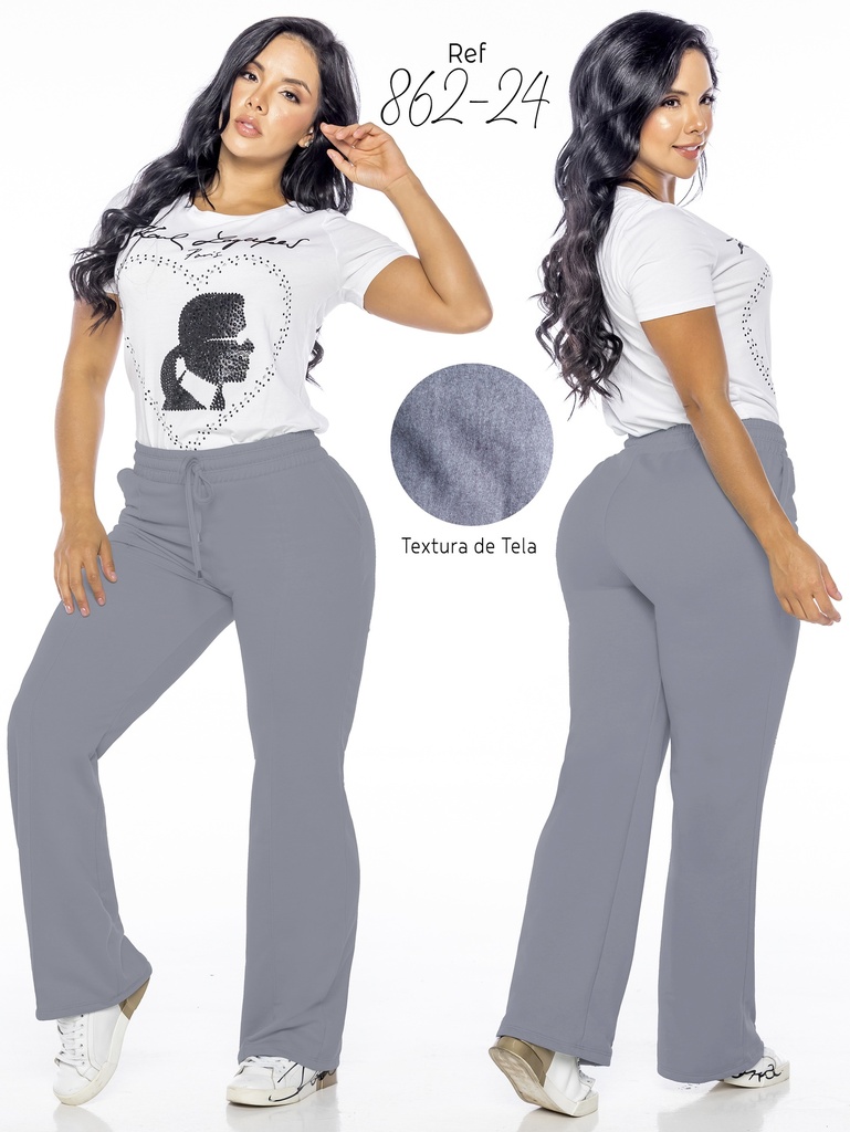 Pantalón Pierna Ancha con Cordón Gris para Mujer 862-24