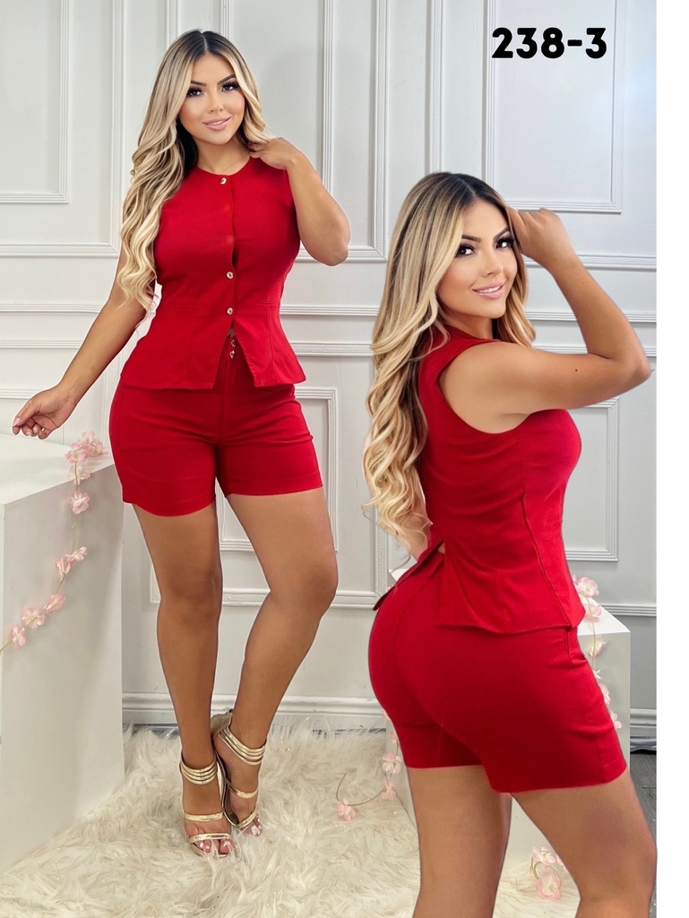 Women's Red Button Top & Shorts Two-Piece Set 238-3
