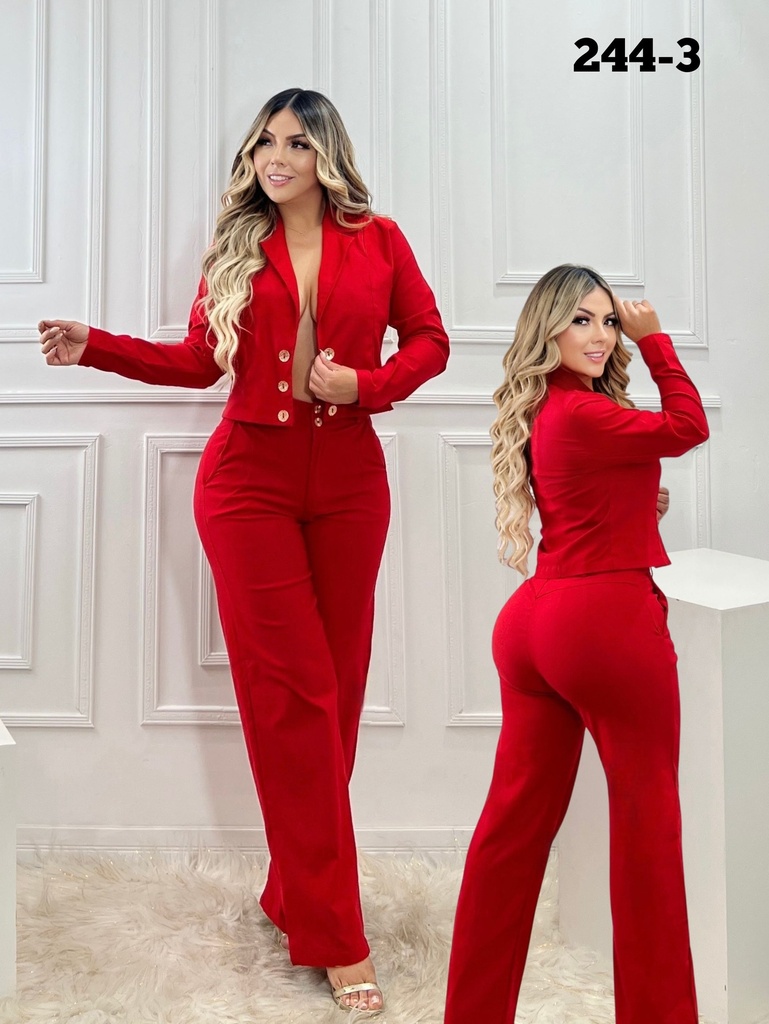 Conjunto Colombiano Dos Piezas – Blazer Corto y Pantalón Bota Ancha, Rojo