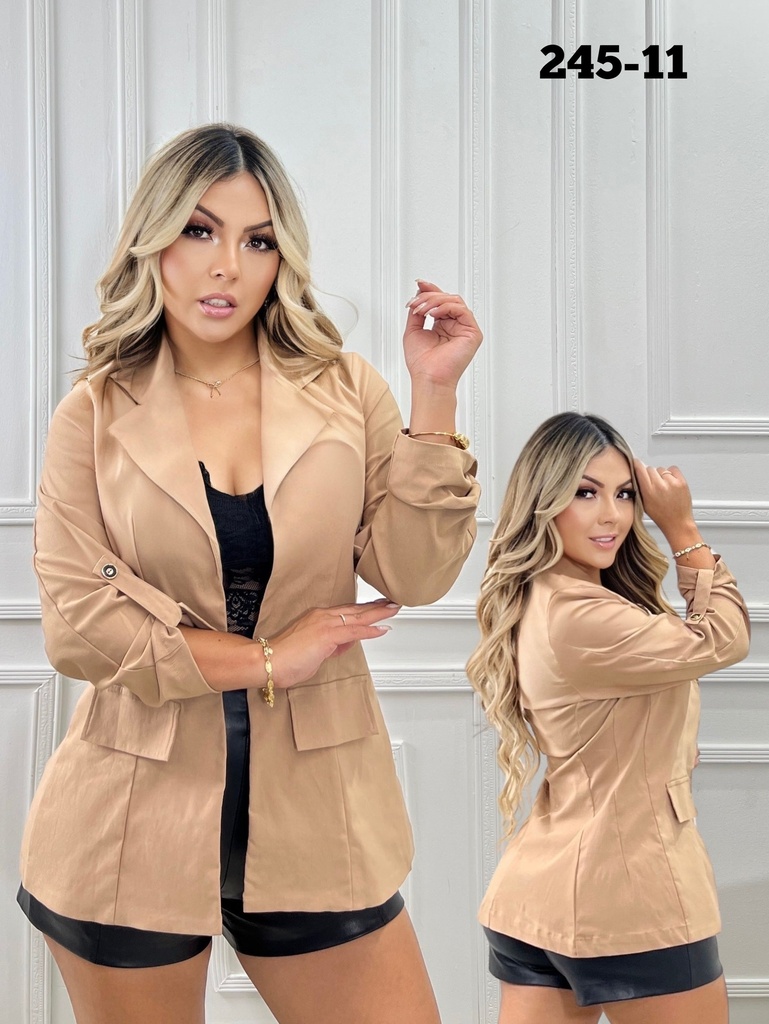 [37724511S] Women's Beige Suede-Look Blazer 245-11 (S)