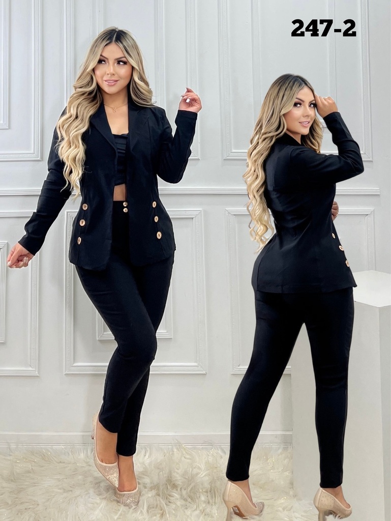 [3772472S] Women's Black Blazer & Pants Two-Piece Set 247-2 (S)