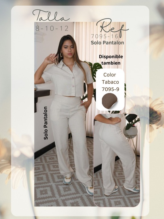 Pantalón Palazzo Crema Tiro Alto Pierna Ancha para Mujer