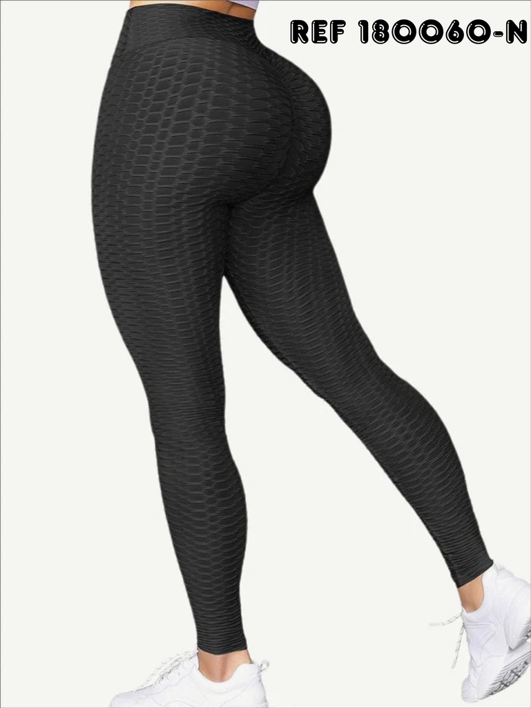 [386180060NS] Women's Black Honeycomb Textured High-Waisted Leggings (S)