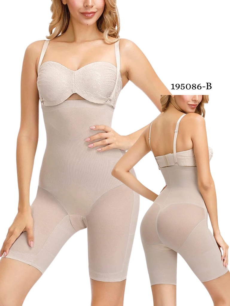 Colombian Full Body Shaper – Strapless, Mid-Thigh, Beige
