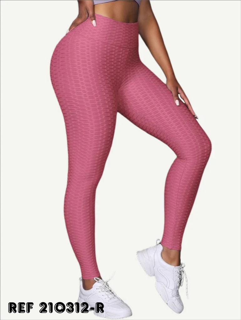 [386210312RS] Women's Pink Honeycomb Textured High-Waisted Leggings (S)
