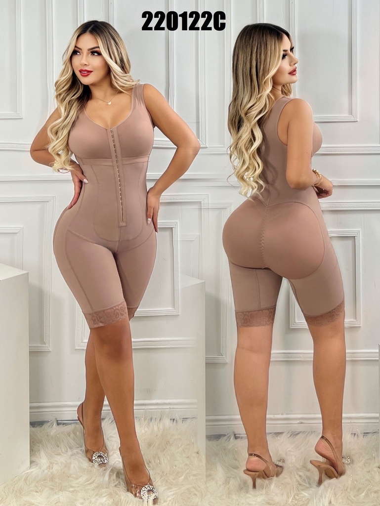 Faja Post Quirúrgica Colombiana Cuerpo Completo Marrón Rosado con Cierre de Ganchos – FF