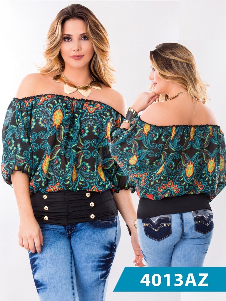 [2454013AZM] Blusa Moda Colombiana Azulle