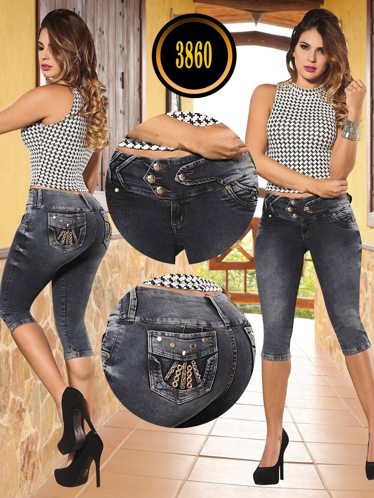 Women's Charcoal Wash Butt-Lifting Capri Jeans with Embellished Pockets – Cokette